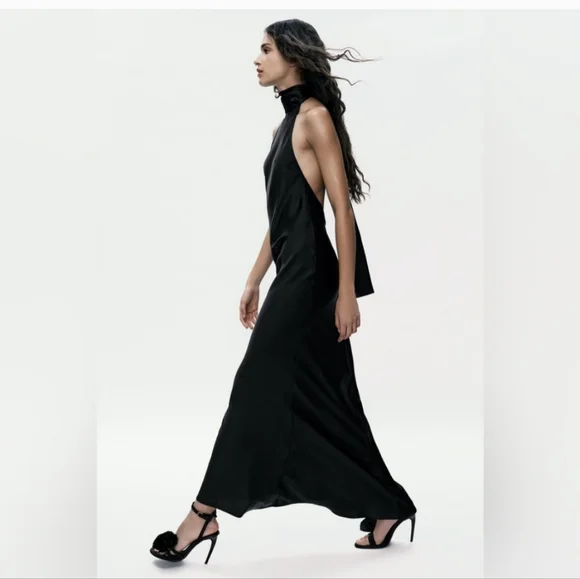 ZARA SATIN EFFECT HALTER DRESS - Picture 8 of 14